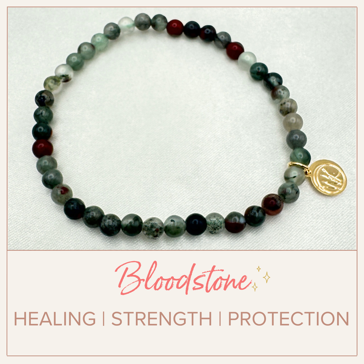Bloodstone Healing Crystal - Stretch Bracelet, 4mm