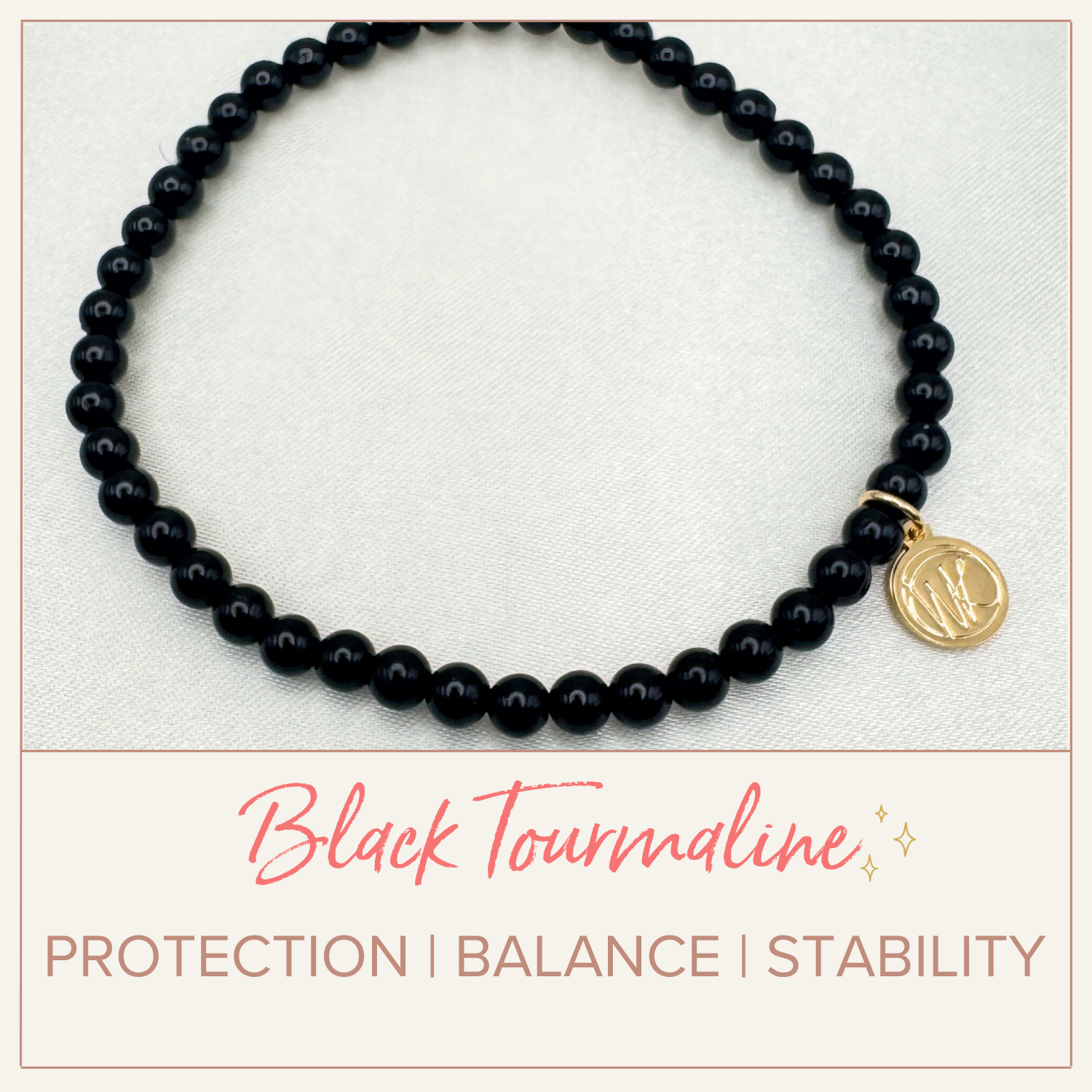 Black Tourmaline Healing Crystal - Stretch Bracelet, 4mm