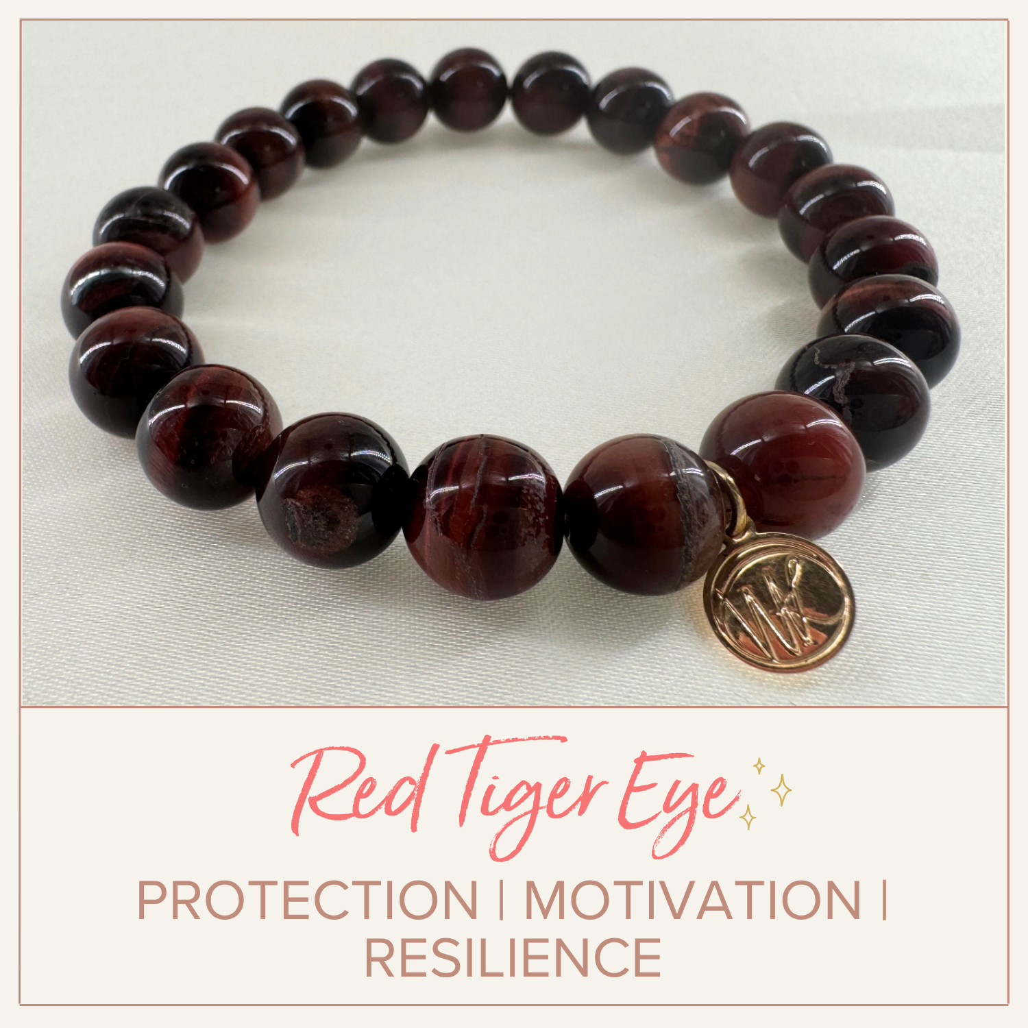 Red Tiger Eye Healing Crystal - Stretch Bracelet, 8mm