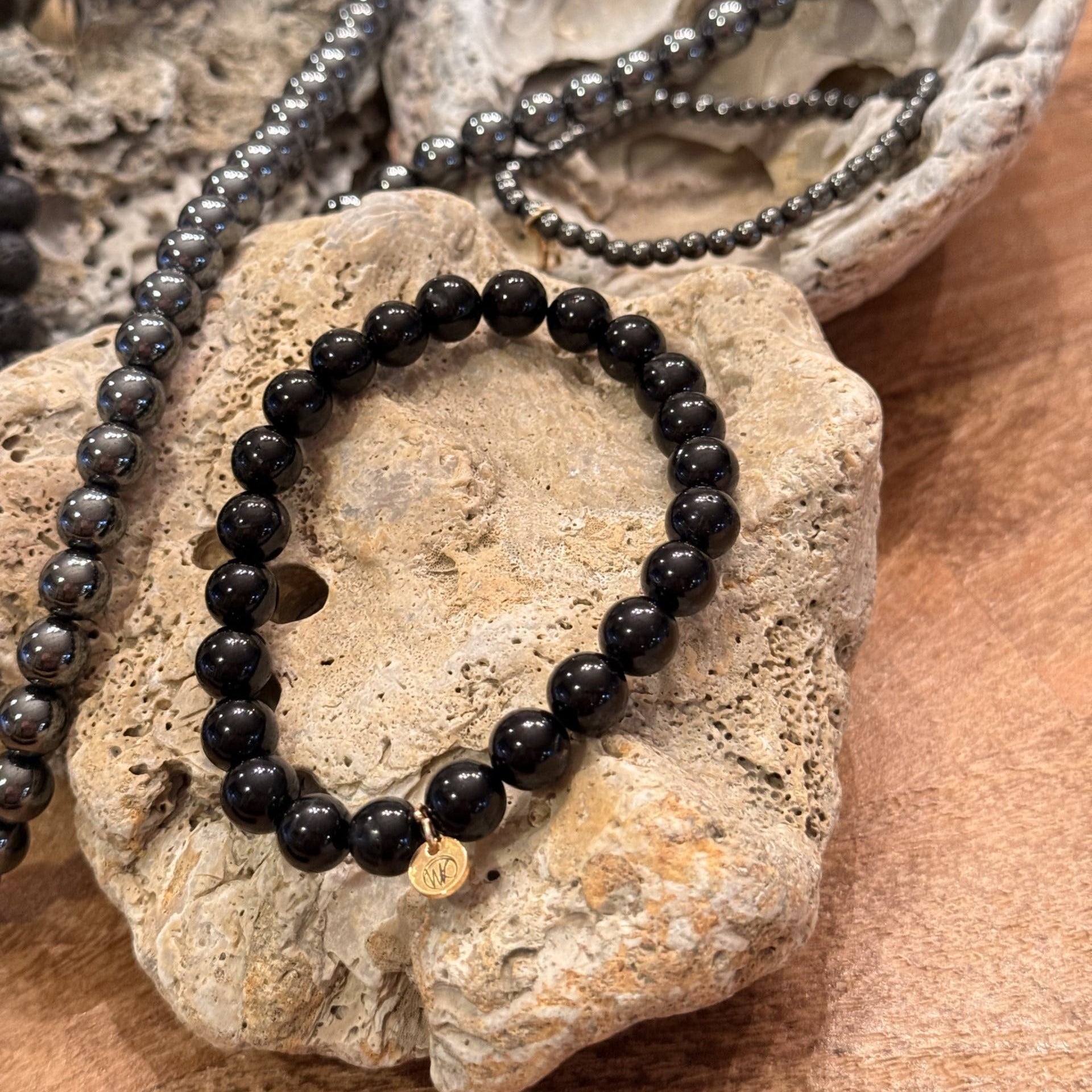Black Tourmaline Healing Crystal - Stretch Bracelet, 8mm