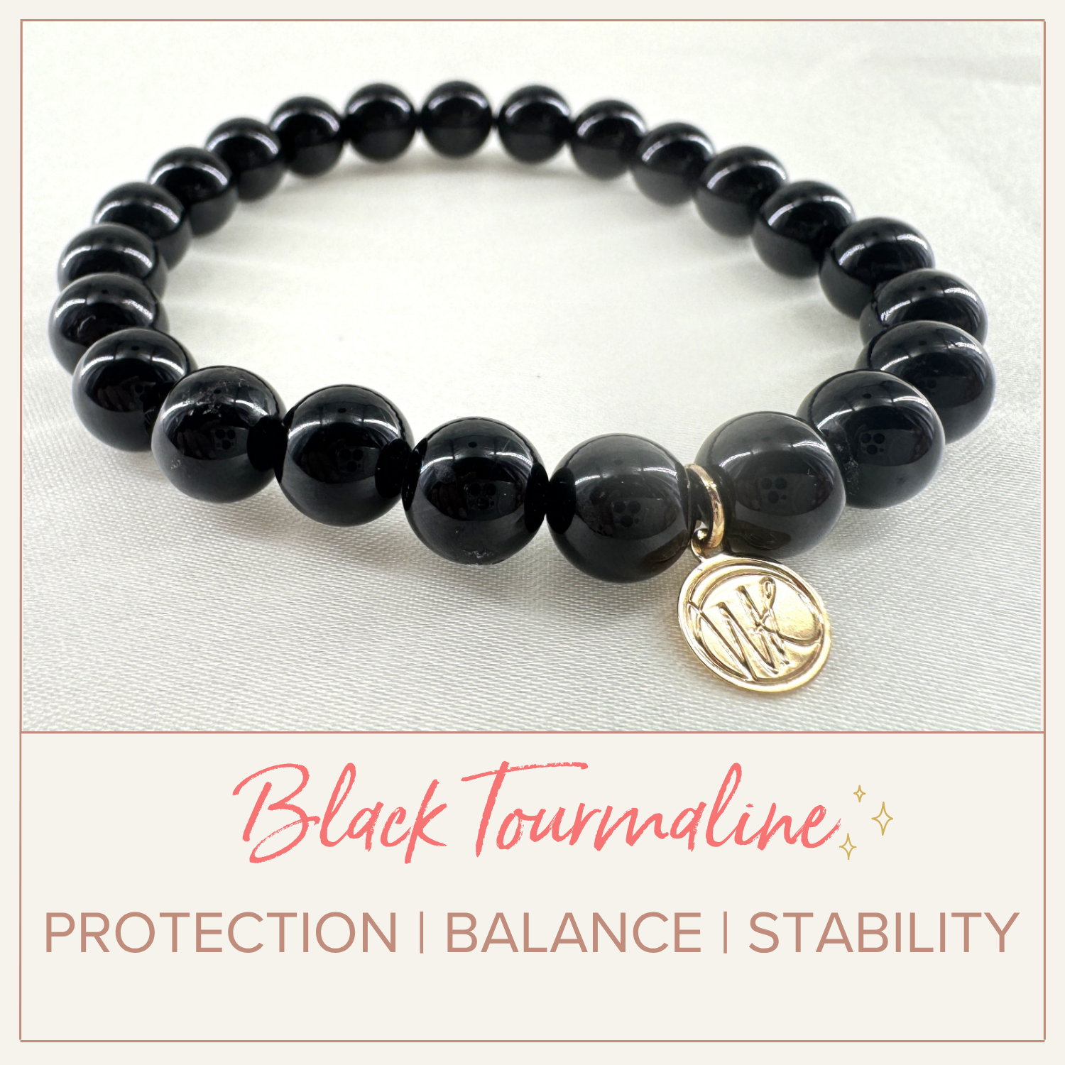 Black Tourmaline Healing Crystal - Stretch Bracelet, 8mm