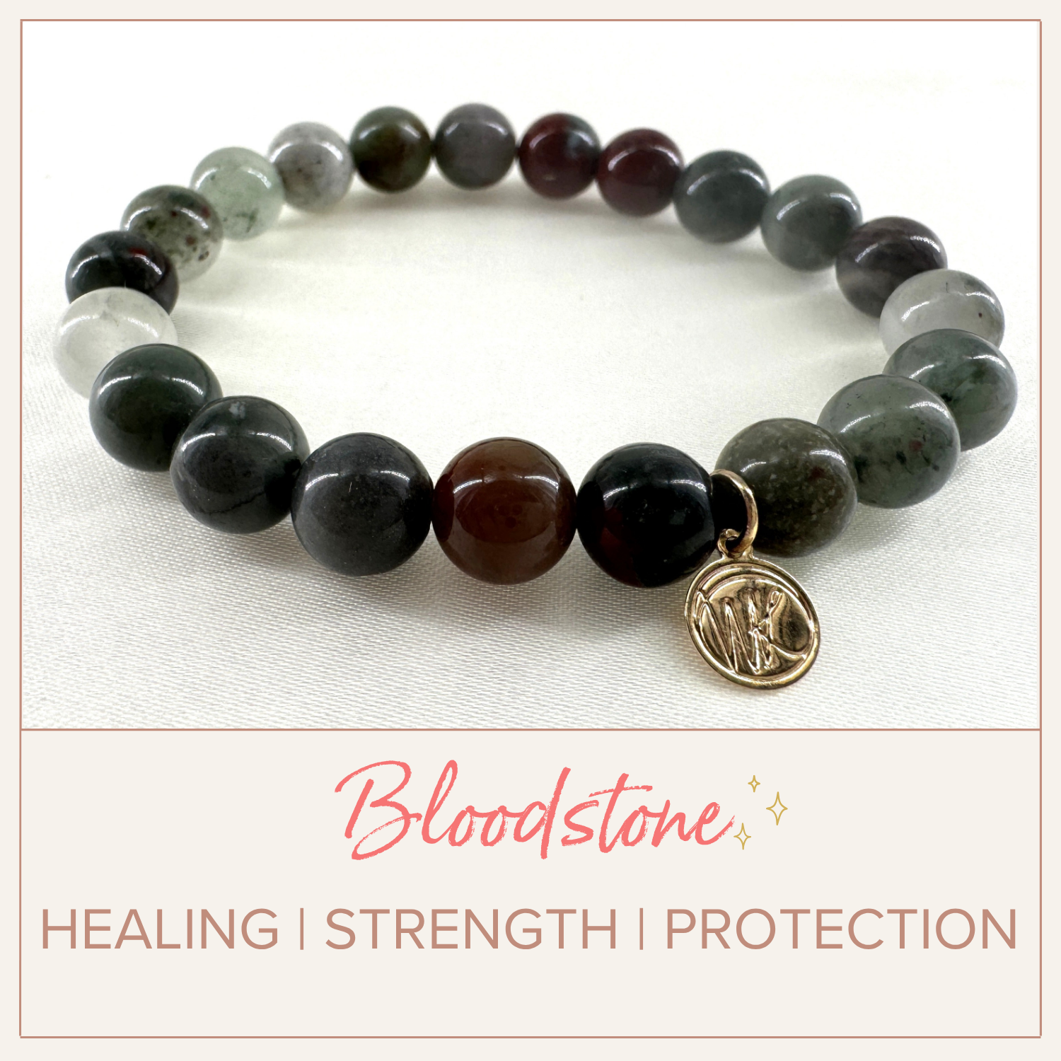 Bloodstone Healing Crystal - Stretch Bracelet, 8mm