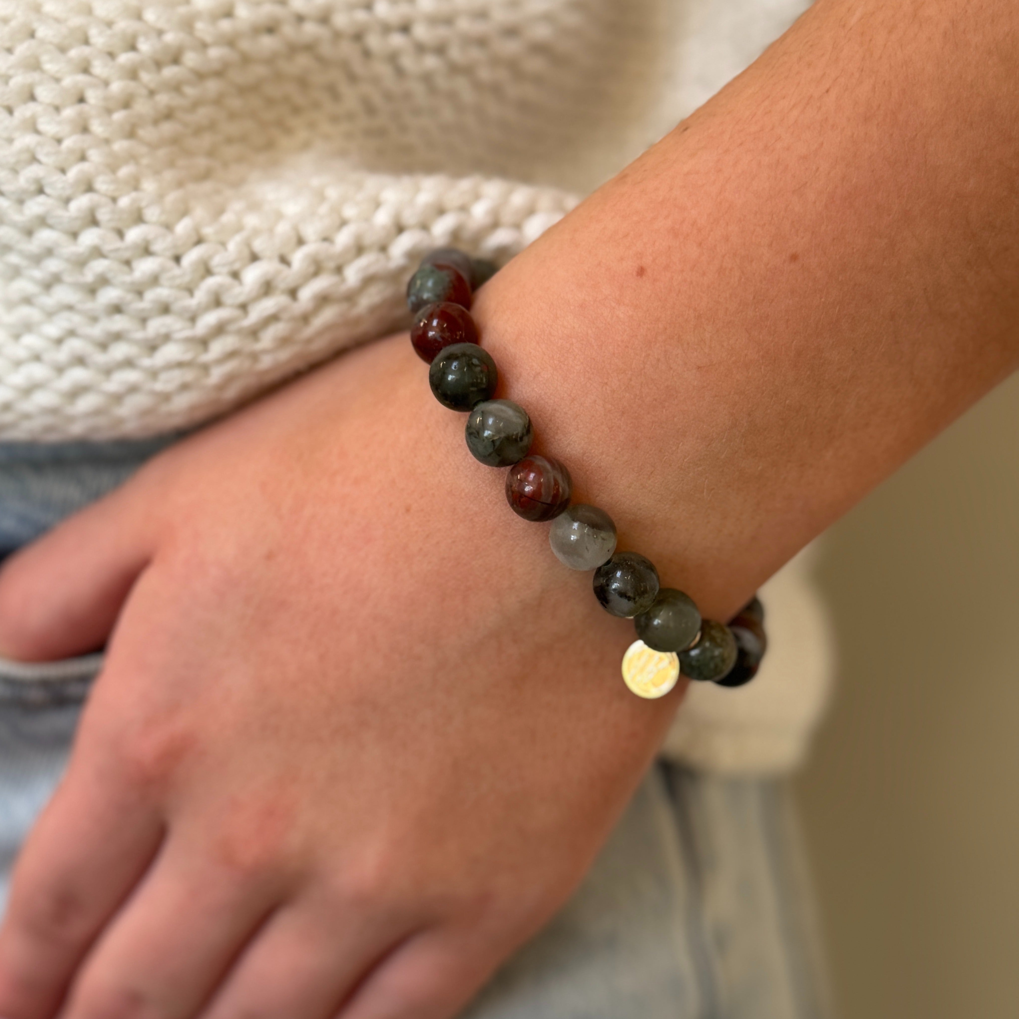 Bloodstone Healing Crystal - Stretch Bracelet, 8mm