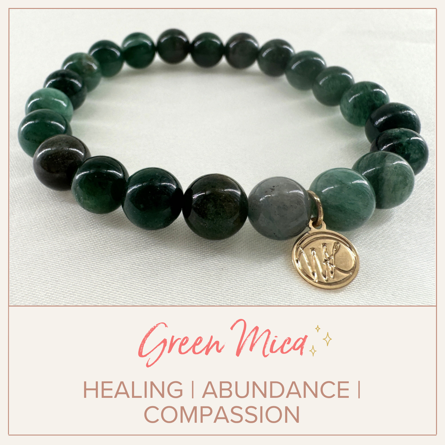 Green Mica Healing Crystal - Stretch Bracelet, 8mm