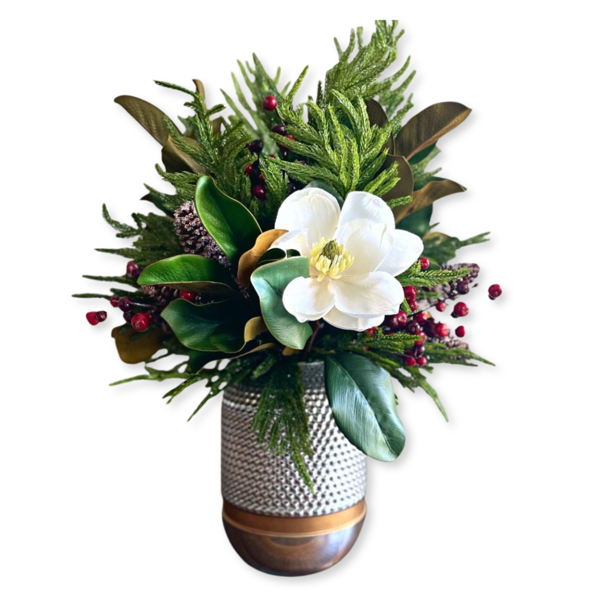 Holiday Happy Silver and Gold arrangement, detail view