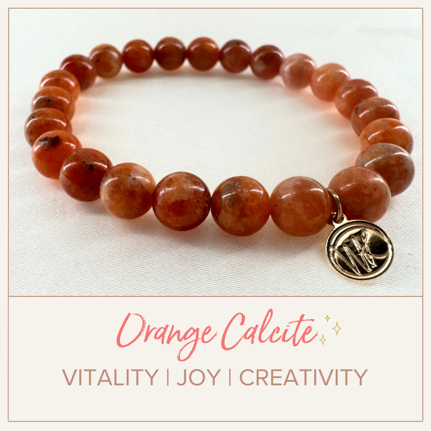 Orange Calcite Healing Crystal - Stretch Bracelet, 8mm