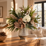 Sparkling Season arrangement styled in a living room